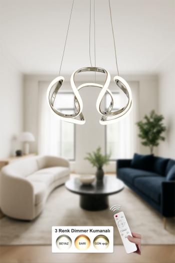 Avizemoda Rumi 35 cm Dimmer Kumandalı 3 Renk Ledli (Sarı-Beyaz-Gün Işığı) Modern Sarkıt Avize - Krom