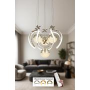 Avizemoda Rumi 4'Lü Dimmer Kumandalı 3 Renk Ledli (Sarı-Beyaz-Gün Işığı) Modern Sarkıt Avize - Krom