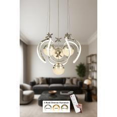 Avizemoda Rumi 4'Lü Dimmer Kumandalı 3 Renk Ledli (Sarı-Beyaz-Gün Işığı) Modern Sarkıt Avize - Krom