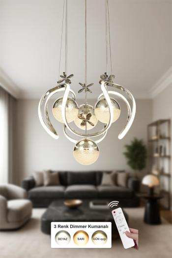 Avizemoda Rumi 4'Lü Dimmer Kumandalı 3 Renk Ledli (Sarı-Beyaz-Gün Işığı) Modern Sarkıt Avize - Krom