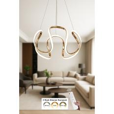 Avizemoda Rumi 50 cm Dimmer Kumandalı 3 Renk Ledli (Sarı-Beyaz-Gün Işığı) Modern Sarkıt Avize - Gold