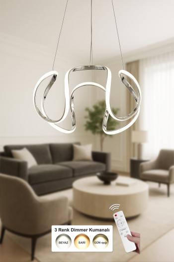 Avizemoda Rumi 50 cm Dimmer Kumandalı 3 Renk Ledli (Sarı-Beyaz-Gün Işığı) Modern Sarkıt Avize - Krom