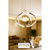 Avizemoda Vira Tekli Dimmer Kumandalı 3 Renk Ledli (Sarı-Beyaz-Gün Işığı) Modern Sarkıt Avize - Gold