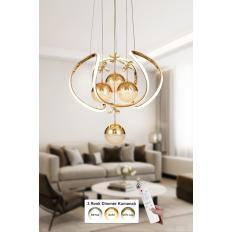Avizemoda Vira 4'Lü Dimmer Kumandalı 3 Renk Ledli (Sarı-Beyaz-Gün Işığı) Modern Sarkıt Avize - Gold