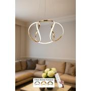 Avizemoda Vira 50 cm Dimmer Kumandalı 3 Renk Ledli (Sarı-Beyaz-Gün Işığı) Modern Sarkıt Avize - Gold