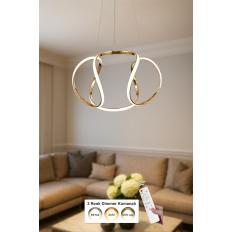 Avizemoda Vira 50 cm Dimmer Kumandalı 3 Renk Ledli (Sarı-Beyaz-Gün Işığı) Modern Sarkıt Avize - Gold