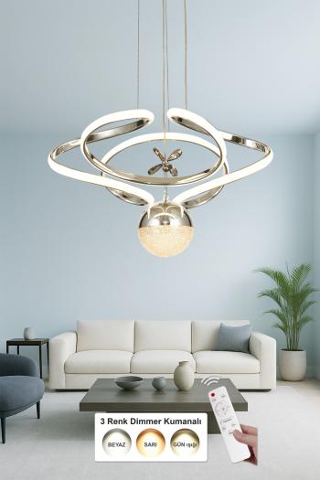 Avizemoda Felin Tekli Dimmer Kumandalı 3 Renk Ledli (Sarı-Beyaz-Gün Işığı) Modern Sarkıt Avize - Krom