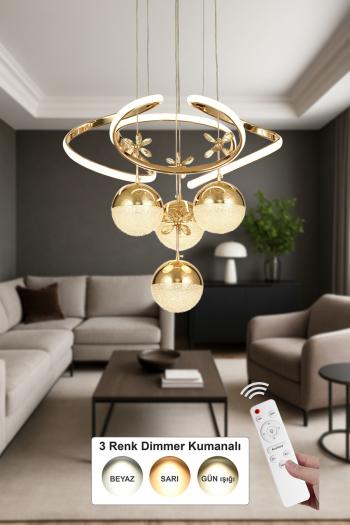Avizemoda Felin 4'Lü Dimmer Kumandalı 3 Renk Ledli (Sarı-Beyaz-Gün Işığı) Modern Sarkıt Avize - Gold