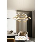 Avizemoda Felin 50 cm Dimmer Kumandalı 3 Renk Ledli (Sarı-Beyaz-Gün Işığı) Modern Sarkıt Avize - Gold