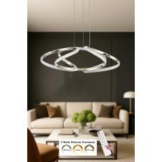 Avizemoda Felin 50 cm Dimmer Kumandalı 3 Renk Ledli (Sarı-Beyaz-Gün Işığı) Modern Sarkıt Avize - Krom