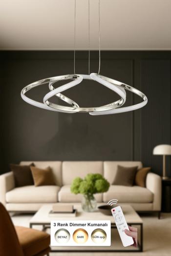 Avizemoda Felin 50 cm Dimmer Kumandalı 3 Renk Ledli (Sarı-Beyaz-Gün Işığı) Modern Sarkıt Avize - Krom