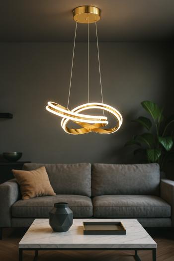 Avizemoda Atom 40 cm Dimmer Kumandalı 3 Renk Ledli (Sarı-Beyaz-Gün Işığı) Modern Sarkıt Avize - Gold
