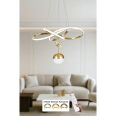 Avizemoda Larin Tekli Dimmer Kumandalı 3 Renk Ledli (Sarı-Beyaz-Gün Işığı) Modern Sarkıt Avize - Gold