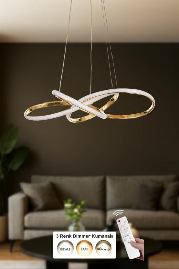 Avizemoda Larin 50 cm Dimmer Kumandalı 3 Renk Ledli (Sarı-Beyaz-Gün Işığı) Modern Sarkıt Avize - Gold