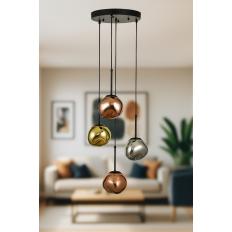Avizemoda Rainbow 4 lü Asimetrik Desen Camlı Dekor Aydınlatma İçin Modern Sarkıt Avize - (Loş ışık verir)