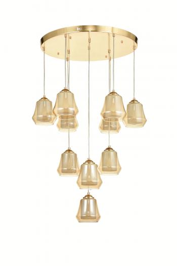 Avizemoda Venita 10 lu Bal+Beyaz Çift Camlı Salon Oturma Odası Modern Sarkıt Avize - (Gold Kaplama)