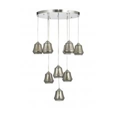 Avizemoda Venita 10 lu Füme+Beyaz Çift Camlı Salon Oturma Odası Modern Sarkıt Avize - (Krom Kaplama)