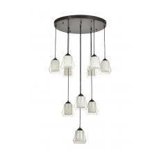 Avizemoda Venita 10 lu Şeffaf+Beyaz Çift Camlı Salon Oturma Odası Modern Sarkıt Avize - (Siyah Kasa)