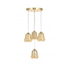 Avizemoda Venita 4 lü Bal+Beyaz Çift Camlı Salon Oturma Odası Modern Sarkıt Avize - (Gold Kaplama)