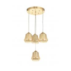 Avizemoda Venita 4 lü Bal+Beyaz Çift Camlı Salon Oturma Odası Modern Sarkıt Avize - (Gold Kaplama)