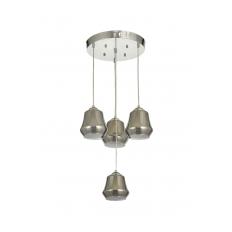 Avizemoda Venita 4 lü Füme+Beyaz Çift Camlı Salon Oturma Odası Modern Sarkıt Avize - (Krom Kaplama)