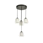 Avizemoda Venita 4 lü Şeffaf+Beyaz Çift Camlı Salon Oturma Odası Modern Sarkıt Avize - (Siyah Kasa)