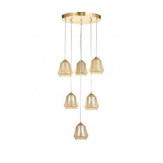 Avizemoda Venita 6 lı Bal+Beyaz Çift Camlı Salon Oturma Odası Modern Sarkıt Avize - (Gold Kaplama)
