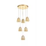 Avizemoda Venita 6 lı Bal+Beyaz Çift Camlı Salon Oturma Odası Modern Sarkıt Avize - (Gold Kaplama)