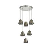 Avizemoda Venita 6 lı Füme+Beyaz Çift Camlı Salon Oturma Odası Modern Sarkıt Avize - (Krom Kaplama)