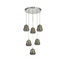 Avizemoda Venita 6 lı Füme+Beyaz Çift Camlı Salon Oturma Odası Modern Sarkıt Avize - (Krom Kaplama)