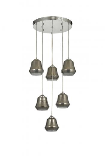 Avizemoda Venita 6 lı Füme+Beyaz Çift Camlı Salon Oturma Odası Modern Sarkıt Avize - (Krom Kaplama)