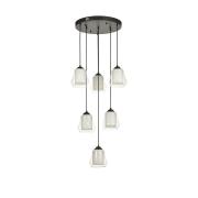Avizemoda Venita 6 lı Şeffaf+Beyaz Çift Camlı Salon Oturma Odası Modern Sarkıt Avize - (Siyah Kasa)
