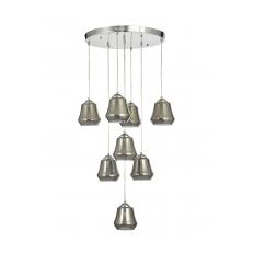 Avizemoda Venita 8 li Füme+Beyaz Çift Camlı Salon Oturma Odası Modern Sarkıt Avize - (Krom Kaplama)