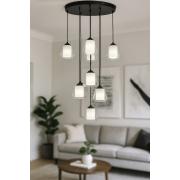 Avizemoda Venita 8 li Şeffaf+Beyaz Çift Camlı Salon Oturma Odası Modern Sarkıt Avize - (Siyah Kasa)