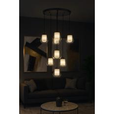 Avizemoda Venita 8 li Şeffaf+Beyaz Çift Camlı Salon Oturma Odası Modern Sarkıt Avize - (Siyah Kasa)