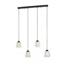 Avizemoda Venita 4 lü Yemek Masası Üstü Şeffaf+Beyaz Çift Camlı Modern Sarkıt Avize - (Siyah Kasa)
