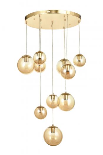 Avizemoda Pigaro 10 lu Bal Renk Camlı Salon Oturma Odası Modern Sarkıt Avize - (Gold Kaplama)