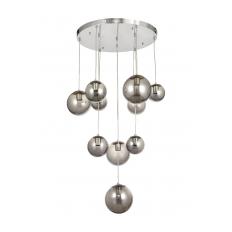 Avizemoda Pigaro 10 lu Füme Renk Camlı Salon Oturma Odası Modern Sarkıt Avize - (Krom Kaplama)