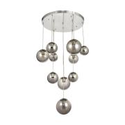 Avizemoda Pigaro 10 lu Füme Renk Camlı Salon Oturma Odası Modern Sarkıt Avize - (Krom Kaplama)