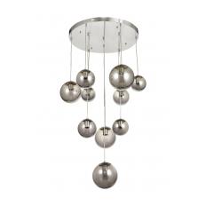 Avizemoda Pigaro 10 lu Füme Renk Camlı Salon Oturma Odası Modern Sarkıt Avize - (Krom Kaplama)
