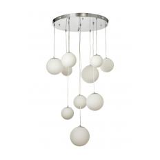 Avizemoda Pigaro 10 lu Beyaz Renk Camlı Salon Oturma Odası Modern Sarkıt Avize - (Krom Kaplama)