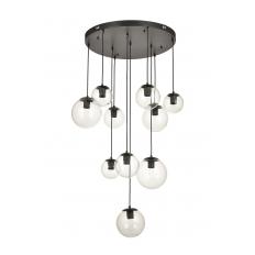 Avizemoda Pigaro 10 lu Şeffaf Camlı Salon Oturma Odası Modern Sarkıt Avize - (Siyah Kasa)