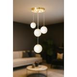 Avizemoda Pigaro 4 lü Beyaz Renk Camlı Salon Oturma Odası Modern Sarkıt Avize - (Gold Kaplama)