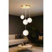 Avizemoda Pigaro 4 lü Beyaz Renk Camlı Salon Oturma Odası Modern Sarkıt Avize - (Gold Kaplama)