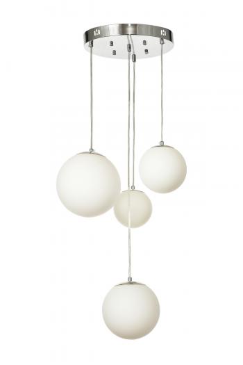 Avizemoda Pigaro 4 lü Beyaz Renk Camlı Salon Oturma Odası Modern Sarkıt Avize - (Krom Kaplama)