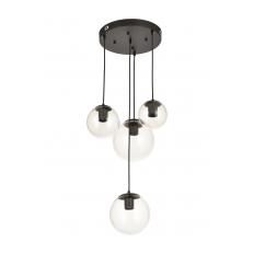 Avizemoda Pigaro 4 lü Şeffaf Camlı Salon Oturma Odası Modern Sarkıt Avize - (Siyah Kasa)
