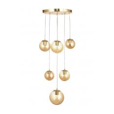 Avizemoda Pigaro 6 lı Bal Renk Camlı Salon Oturma Odası Modern Sarkıt Avize - (Gold Kaplama)