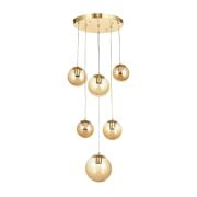 Avizemoda Pigaro 6 lı Bal Renk Camlı Salon Oturma Odası Modern Sarkıt Avize - (Gold Kaplama)