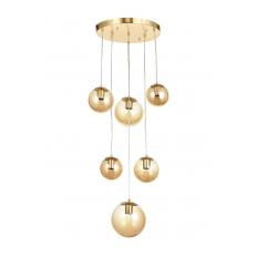Avizemoda Pigaro 6 lı Bal Renk Camlı Salon Oturma Odası Modern Sarkıt Avize - (Gold Kaplama)