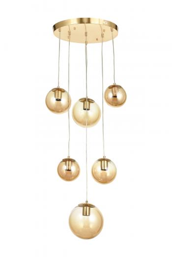 Avizemoda Pigaro 6 lı Bal Renk Camlı Salon Oturma Odası Modern Sarkıt Avize - (Gold Kaplama)